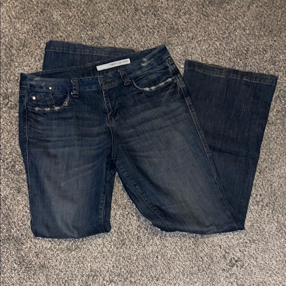 Dkny Blue Bootcut Leg Jeans with Faded Whiskering